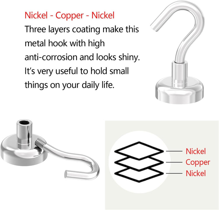 Heavy Duty Small Magnetic Hooks with 0.79" Dia Magnetic Base,40lbs - 24Pack Super Strong Rare Earth Magnet Hook, Extra Strong Cruise Hook for Hanging, Magnetic Hanger for Cabins, Grill