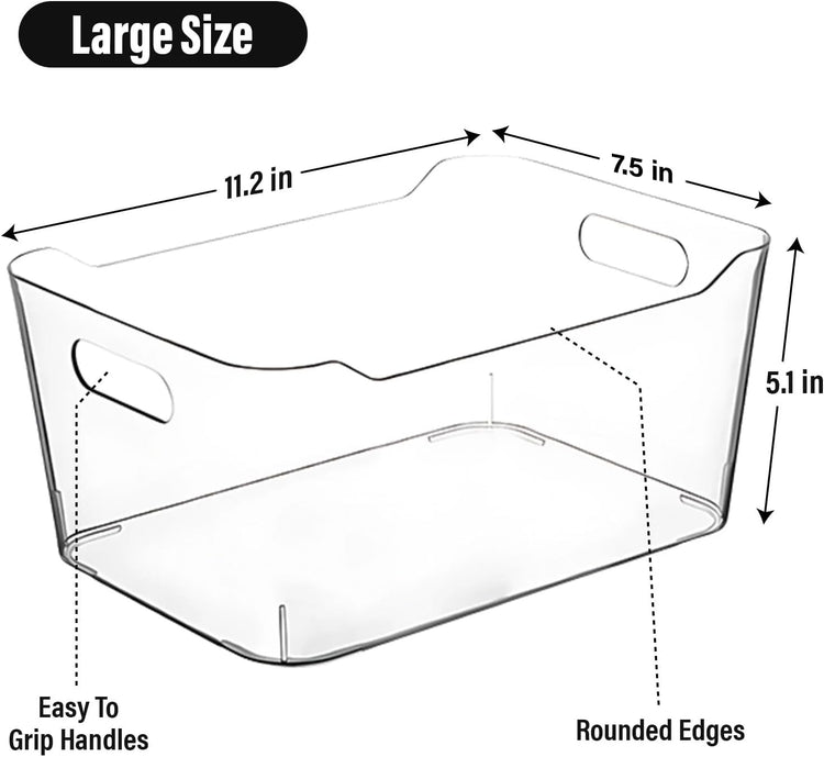 Clear Plastic Storage Bins for Kitchen Organization or Pantry Organizers and Storage, Freezer Fridge Organizer Storage Containers Bin for Organizing Refrigerator Medicine Closet Cabinet Organizers
