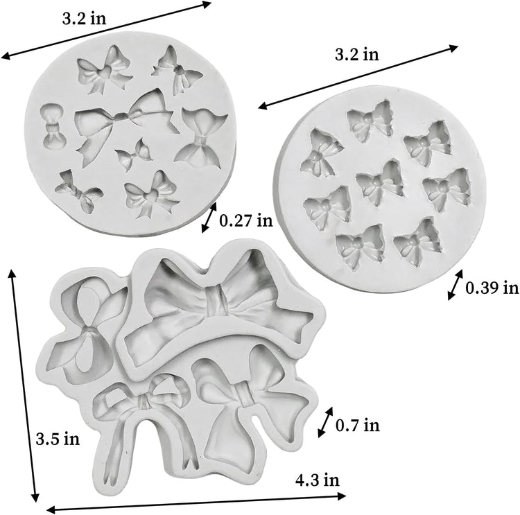3PCS Bow Silicone Molds, Cute Bow Chocolate Molds Fondant Molds, Handmade Candy Gummy Jello Cupcake Topper Mold, Polymer Clay Soap Resin Plaster Art Craft Mould Birthday Party Wedding Cake Decorating