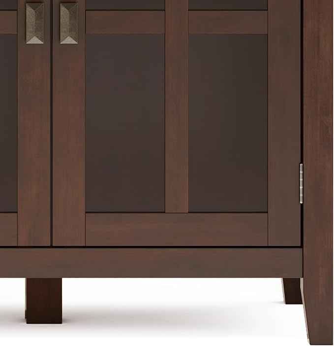 SIMPLIHOME Artisan SOLID WOOD 66 Inch Wide Contemporary Wide 4 Door Storage Cabinet in Russet Brown, For the Living Room, Entryway and Family Room