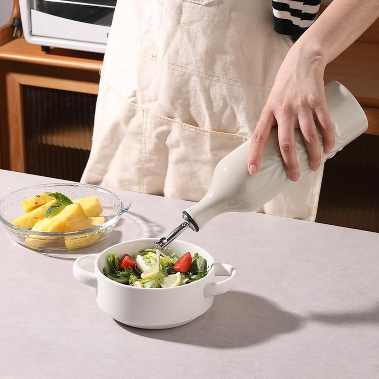 Sweejar Large Ceramic Olive Oil Dispenser Bottle, 24 Oz Relief Opaque Oil Cruet Protects Oil To Reduce Oxidation, Storage Vinegar, Soy Sauce, Coffee Syrup, Liquids, Set of 1 (Beige)