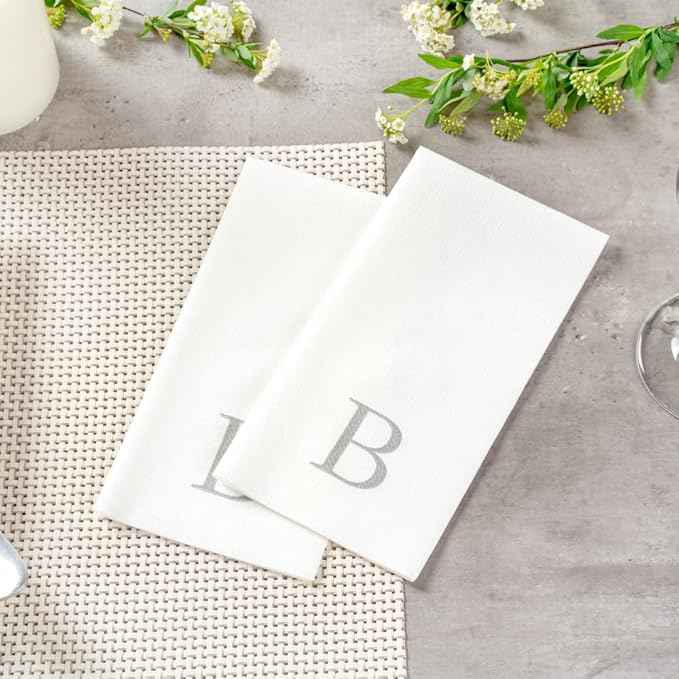 Luxenap 15.8 X 7.9 Inch Linen-Feel Guest Towels, 2000 Lettered Hand Towels - Silver Letter 'B', Sans Serif Font, White Paper Dinner Napkins, airlaid, For Restrooms And Tables - Restaurantware