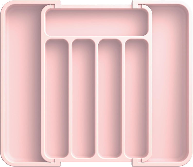 Aujen Silverware Organizer - Expandable Kitchen Drawer Organizer, Adjustable Utensil Organizer, Cutlery Tray for Forks, Knives, Multipurpose Kitchen Organizers and Storage Solution, Pink, Medium