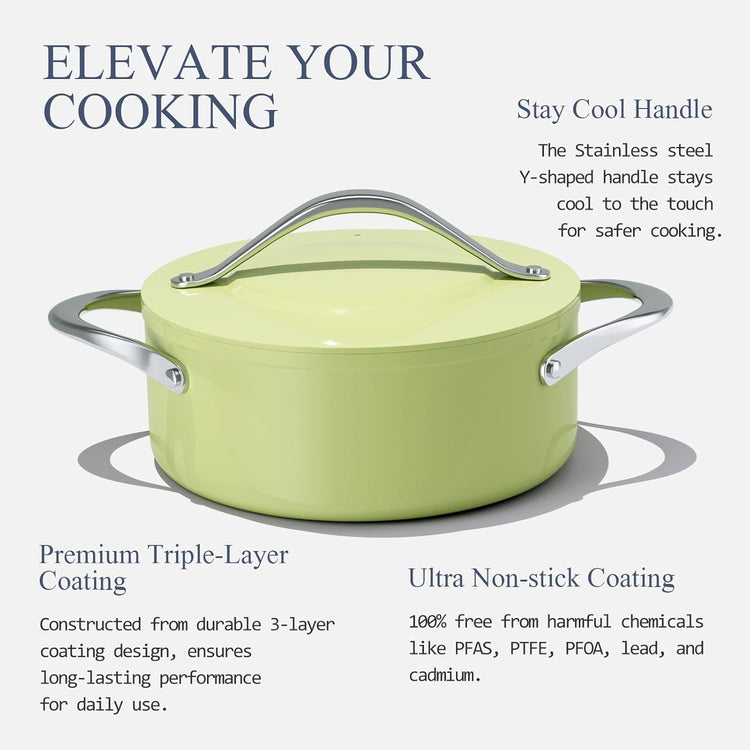 Stock Pot 4.5qt Dutch Oven with Lid (9.5") Nonstick Ceramic Coated Non-Toxic PFAS-Free Even Heat Distribution for Braising, Baking Bread & Soups, Compatible for All Cooktops(Induction/Gas/Electric) Oven Safe to 500ยฐF (Avocado Green)