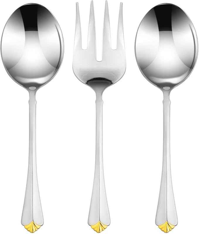Venezia Collection Gold Flatware Serving Set for 12, 75-Pc Luxury Dining Silverware Cutlery Service, 24 Kt 18/10 Premium Surgical Stainless Steel Hostess Set in a Wooden Storage Case Chest