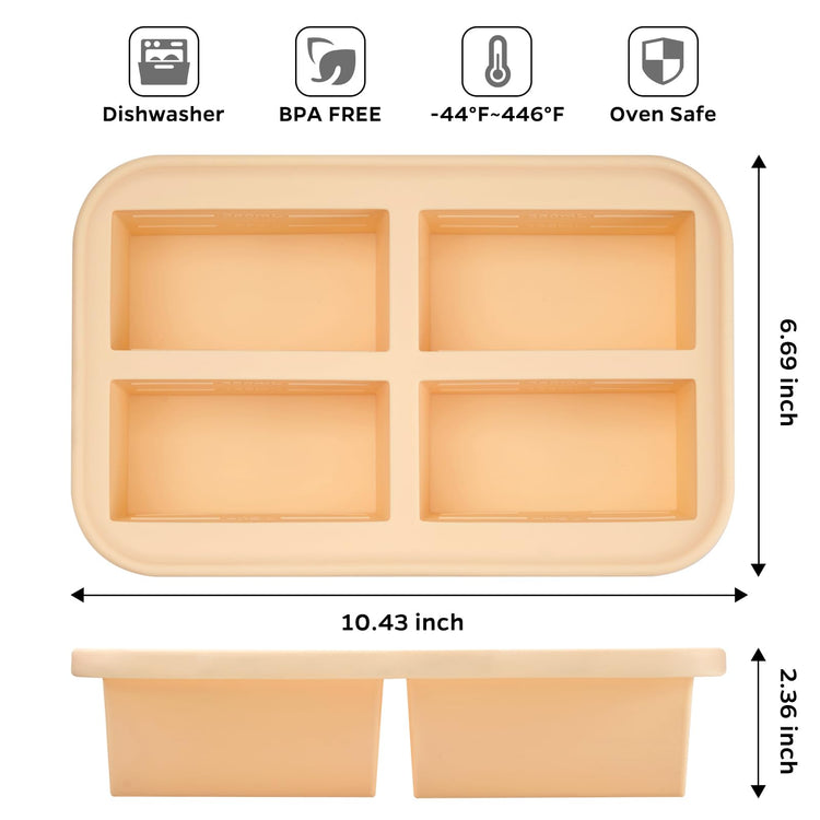 Super Ice Cube Tray 1 Cup X 4 Portions Big Silicone Freezing Mold with Lid (13.92 Ounce)