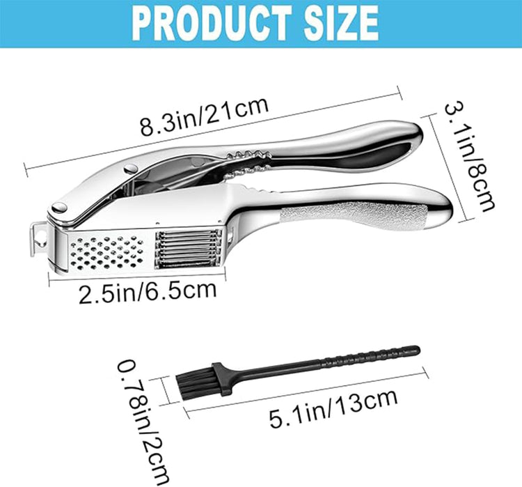 Garlic Press and Slicer 2 in 1, Rust Proof & Dishwasher Safe Professional Garlic Mincer Tool, Effortlessly Crush and Mince Garlic with this Ergonomic Handle-Garlic Peeler & Brush ANCQMI(Pear white)