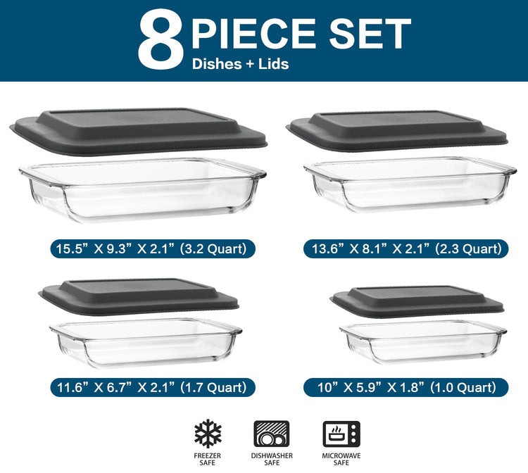 8 Piece Deep Glass Baking Dish with Lids (8 Count)