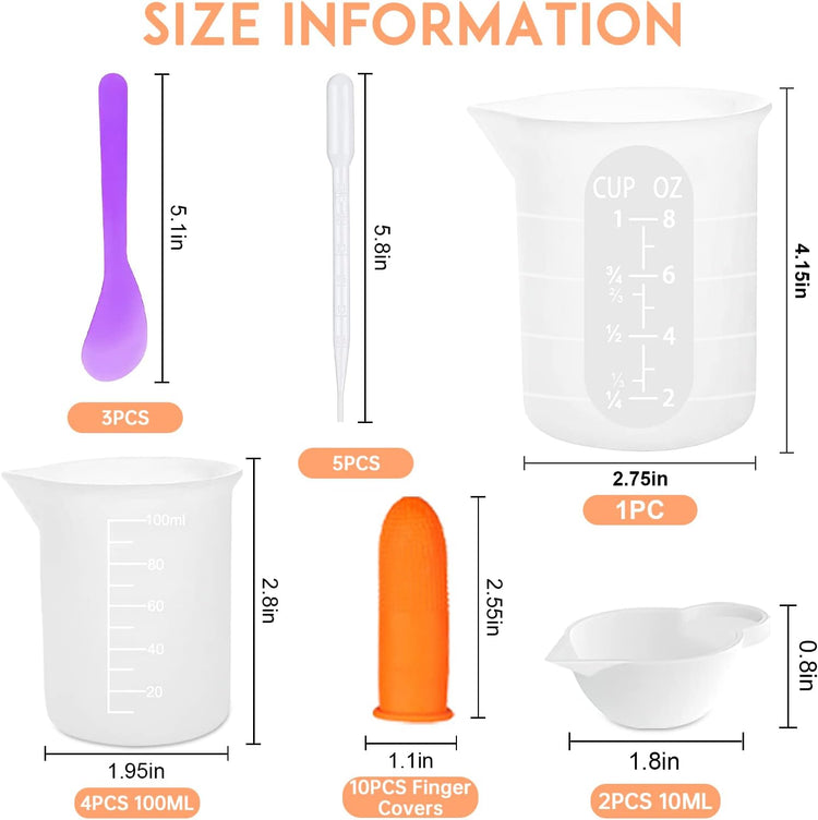 Silicone Resin Measuring Cups Tool Kit, Non-Stick Silicone Cups for Epoxy Resin, Reusable 250&100ml Silicone Mixing Cups with Stir Sticks, Pipettes, Epoxy Resin Supplies, Molds, Jewelry Making
