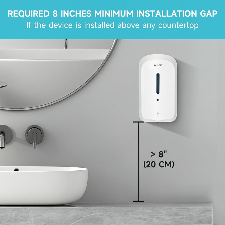 AIKE 33.8oz Automatic Wall Mount Liquid Soap Dispenser with Commercial ABS Construction, Model AK1226S(White)