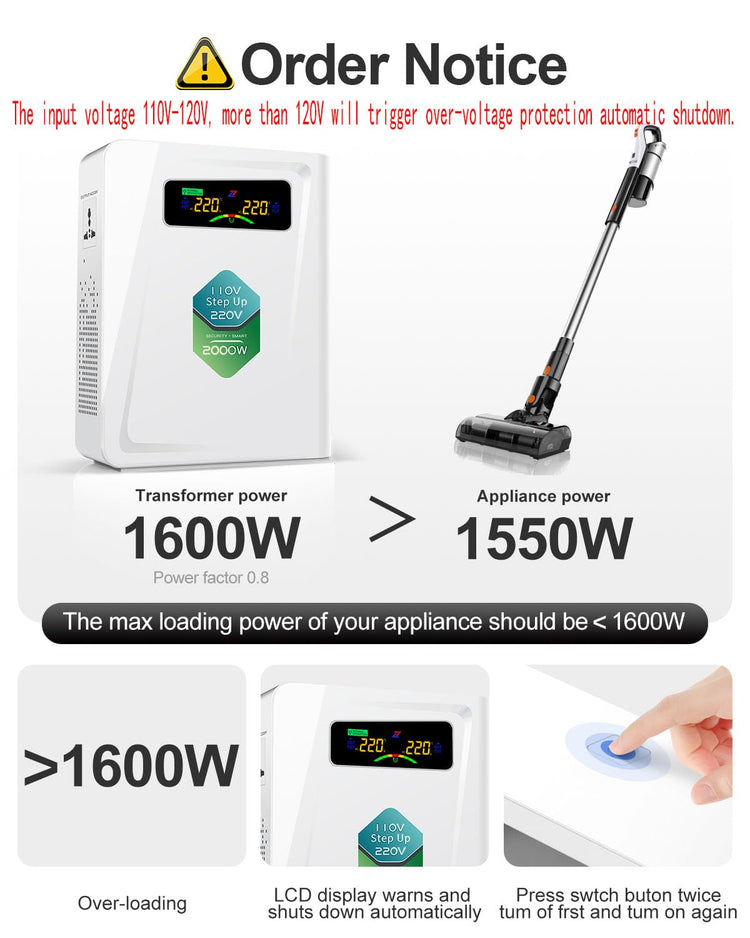 Step Up Transformer 110v to 220v 2000w Voltage Converter