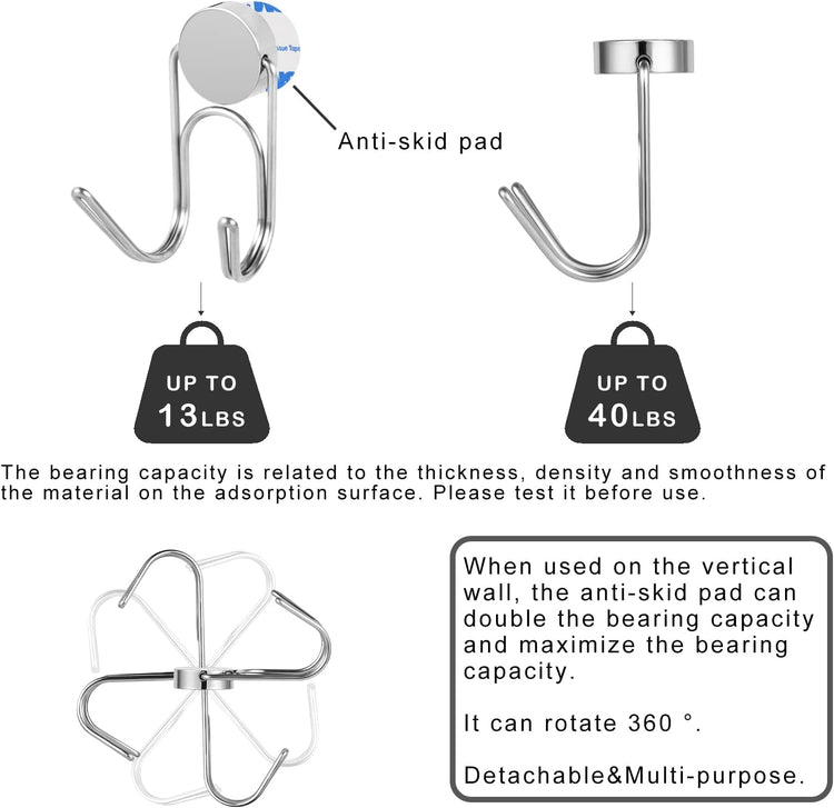 Magnetic Hooks Heavy Duty 304 Stainless Steel Hooks,Magnets Hanging Hooks for Refrigerator Grill Toolbox Cabins Outdoor,Cruise Essentials Camper Accessories,8pack(Silver 1.1in-2-40 8p)