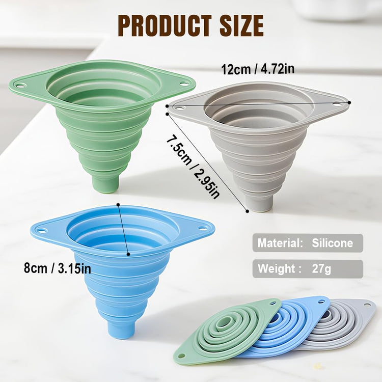 Kitchen Funnel Set, Silicone Collapsible Funnels for Kitchen Use Filling Bottles, Mini Funnels for Filling Small and Regular Water Bottles, Easy Pouring Tools for Kitchen Use and Refilling Bottles