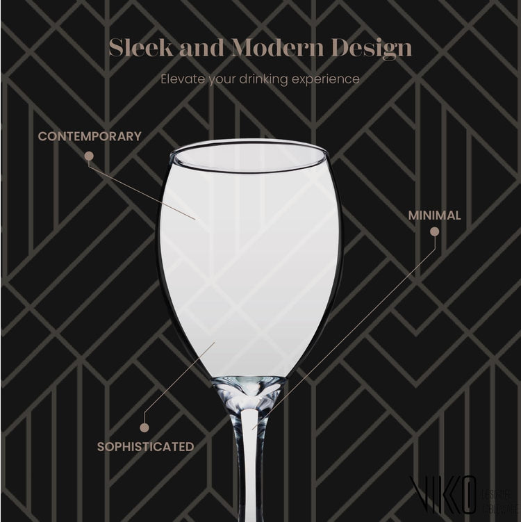 Vikko Wine Glasses, 15 Ounce Stemmed Set of 6 for Red and White, Thick and Durable Clear Glass