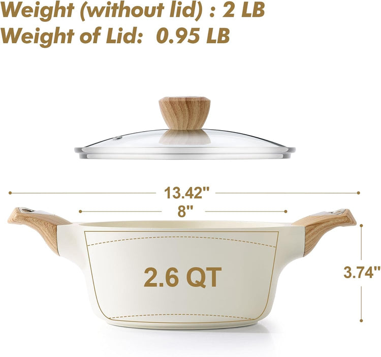 SENSARTE Ceramic Nonstick Stock Pot with Lid, 2.6/4.5/6.6 QT Soup Pot Casserole Pot, Non-toxic Healthy Pasta Pot, Large Cooking Pot Stew Pot, Induction Compatible, PFOA PFAS PTFE Free, White - Nestoria