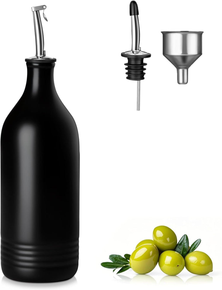 vancasso 20 Oz Ceramic Olive Oil Dispenser Bottle, Bottle Dispenser with Spout and Funnel for Kitchen,Suitable for Oil, Vinegar, Coffee Syrups & Other Liquids,BK