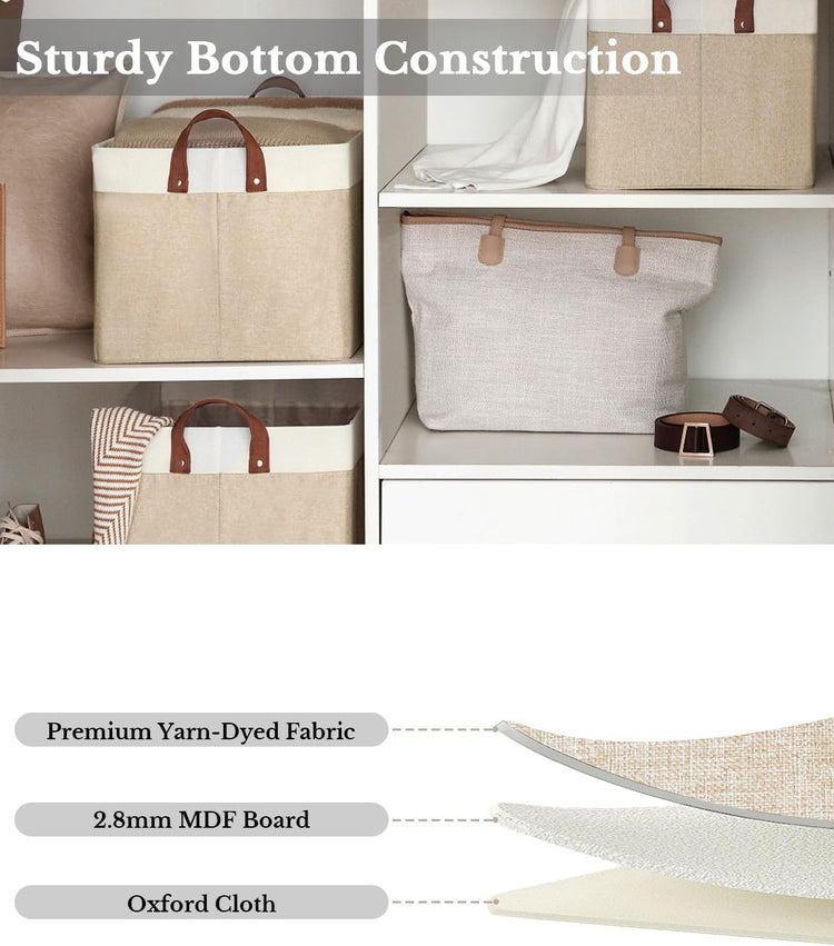 StorageWorks Storage Bins, Fabric Storage Bins for Shelves, Extra Large Storage Baskets with Metal Frame, Closet Baskets and Bins with Handles, Jumbo, Brown and White, 2-Pack
