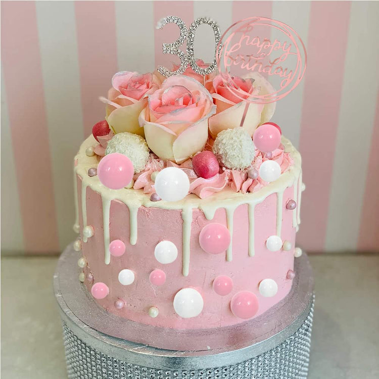 27 PCS Pink and White Ball Cake Topper Mini Balloons Cake Toppers Foam Ball Cupcake Toppers Happy Birthday Cake Insert Pick DIY for Anniversary Wedding Cake Decorations Baby Shower Party (27 Count)