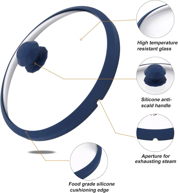 Glass Microwave Cover for Food 10.5 Inch Microwave Splatter Cover With Easy Grip Diamond Shape Handle Microwave Cover Glass Guard Lid Vented Edge Plate Cover for Heating Food (Dark Blue)