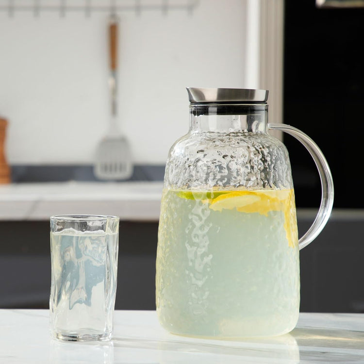 Purefold Glass Pitcher, 110 oz Water Large Pitcher with Lid, Heat Resistant Borosilicate Jug for Iced Tea, Juice, Milk, Cold or Hot Beveragesr Easy Clean