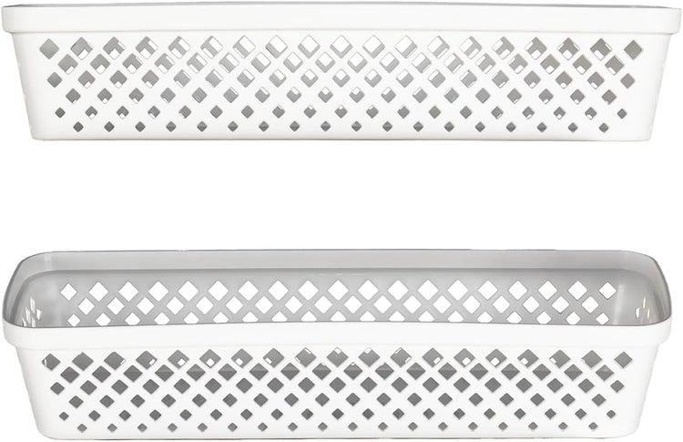 Glad Plastic Storage Basket Set - Multipurpose Drawer Trays, Kitchen Pantry Containers, and Bathroom Bins - 6 Pack Narrow Organizers, White