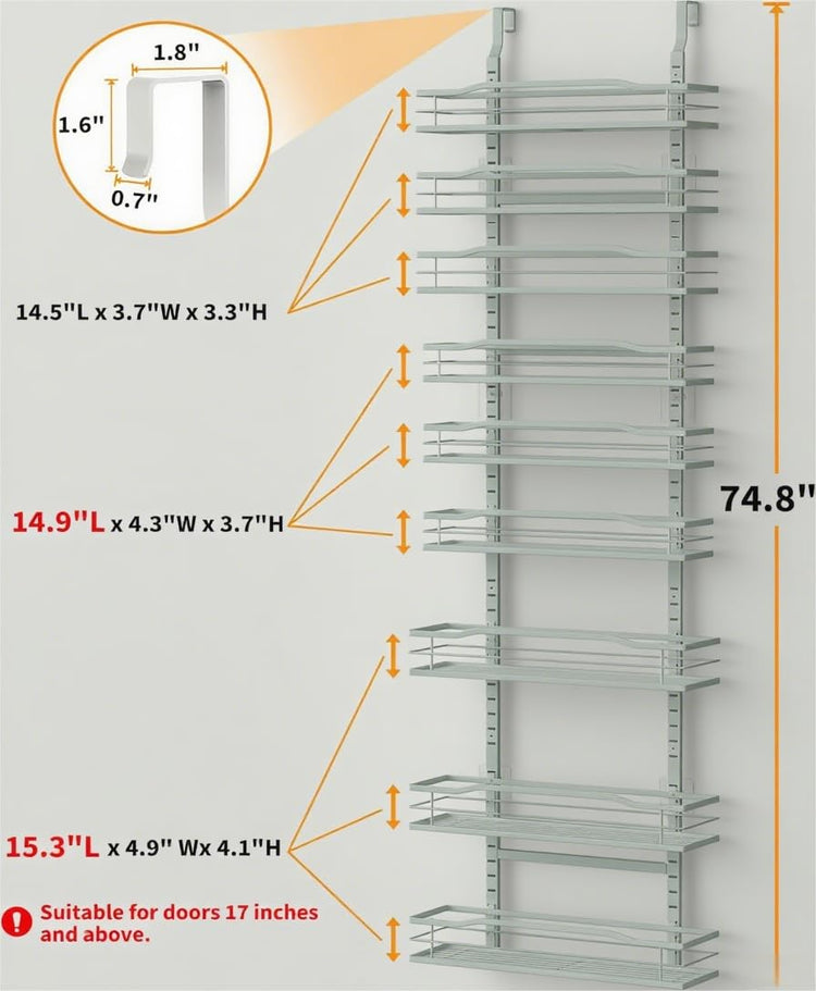 Grey 9 Tier Over The Door Pantry Organizer