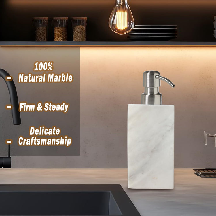 Hand Liquid&Lotion Soap Dispenser Pump Bottle Natural Marble for Kitchen Bathroom Countertop Laundry Room Holds Dish Soap Shampoo Laundry Liquid Shower Gel