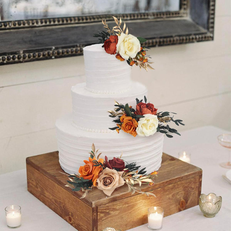 3Pcs Pre made Cake Topper Cake Decorating Flowers for Cake Decor Boho Burnt Orange Fall Cake Flowers for Wedding Baptism Birthday Party Bridal Baby Shower (3 Count)