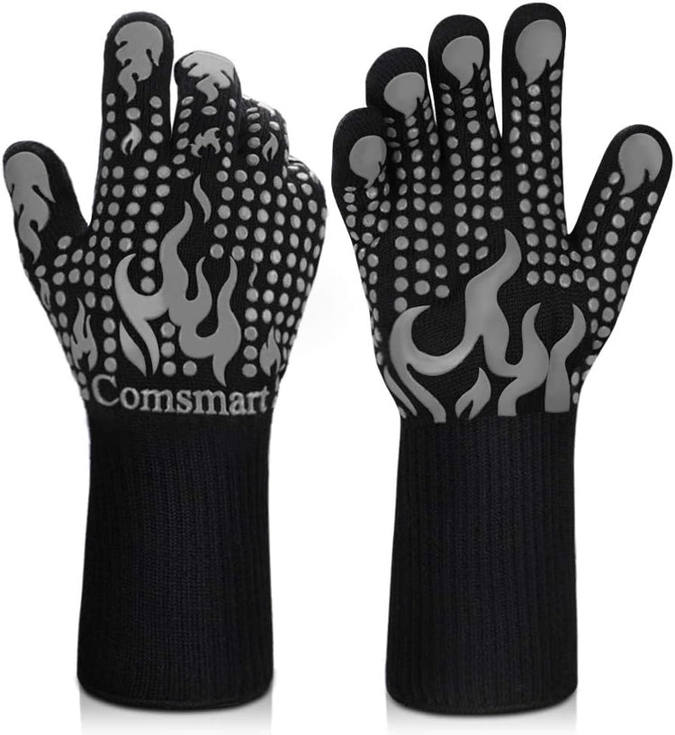 Comsmart BBQ Gloves, 1472F Heat Resistant Silicone Non-Slip Oven Mitts, Long Kitchen Gloves Perfect for Grilling, Cooking, Baking, Cutting