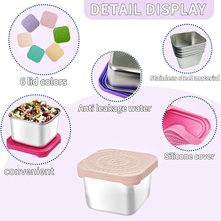 6Pack 6oz Stainless Steel Snack Containers for Kids, Easy Open Leak Proof Metal Toddler Snack Containers with Silicone Lids, Stackable Metal Toddler Lunch Box for School-U.S.Design Patent