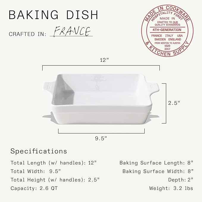 Made In Cookware | Square Baking Dish | White | Hand Crafted Porcelain | Professional Bakeware | Made in France