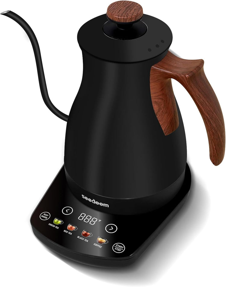SEEDEEM Gooseneck Electric Kettle Full Touch Screen 1200W Electric Tea & Coffee Kettle with Four Heating Modes Rapid Heating,±1℉ Temperature Control,Keep Warm Mode,1L Electric kettle