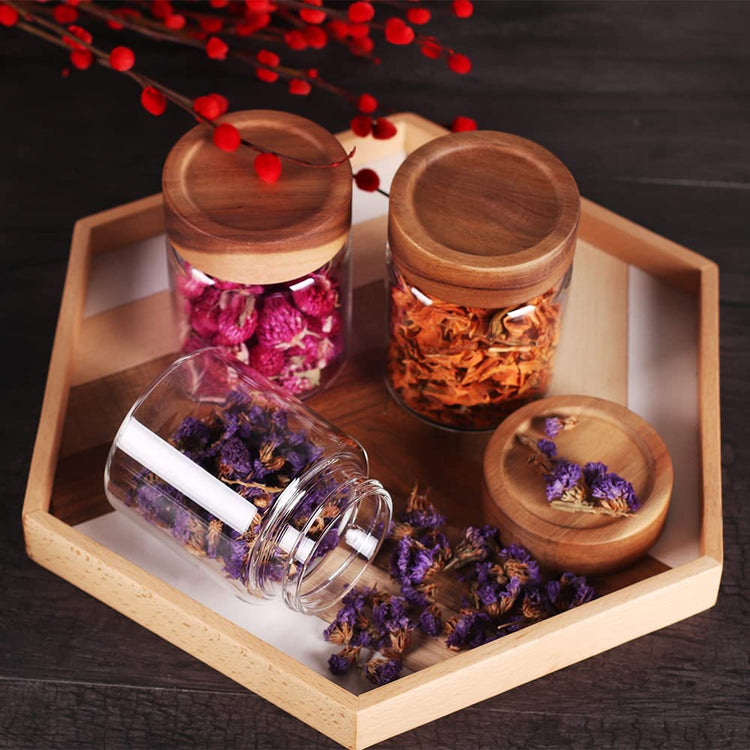 3 Packs Glass Food Storage Jars with Screw Airtight Seal Acacia Wood Lids