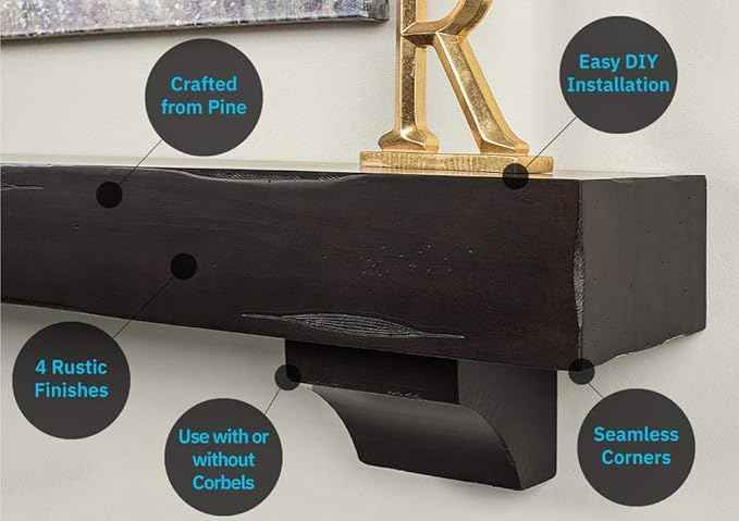 MANTELSDIRECT Breckenridge 72” Fireplace Mantel Shelf with Corbels – Rustic Floating Mantel Shelf for Over Fireplace – Espresso Rustic - Wood Shelf for Wall – Pine Box Construction