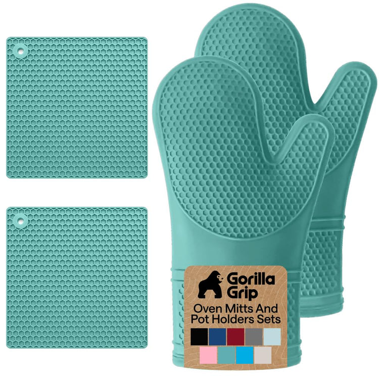 BPA Free Soft Silicone Oven Mitts and Pot Holders Sets (4 Count)
