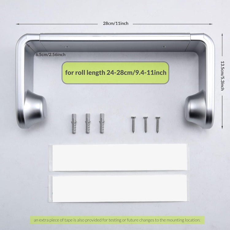 simpletome Paper Towel Holder Under Cabinet or Wall Mount ONE Hand Operation Tension Arm Kitchen Roll Holder (Silvery, for 24-28cm/9.4-11inches roll)