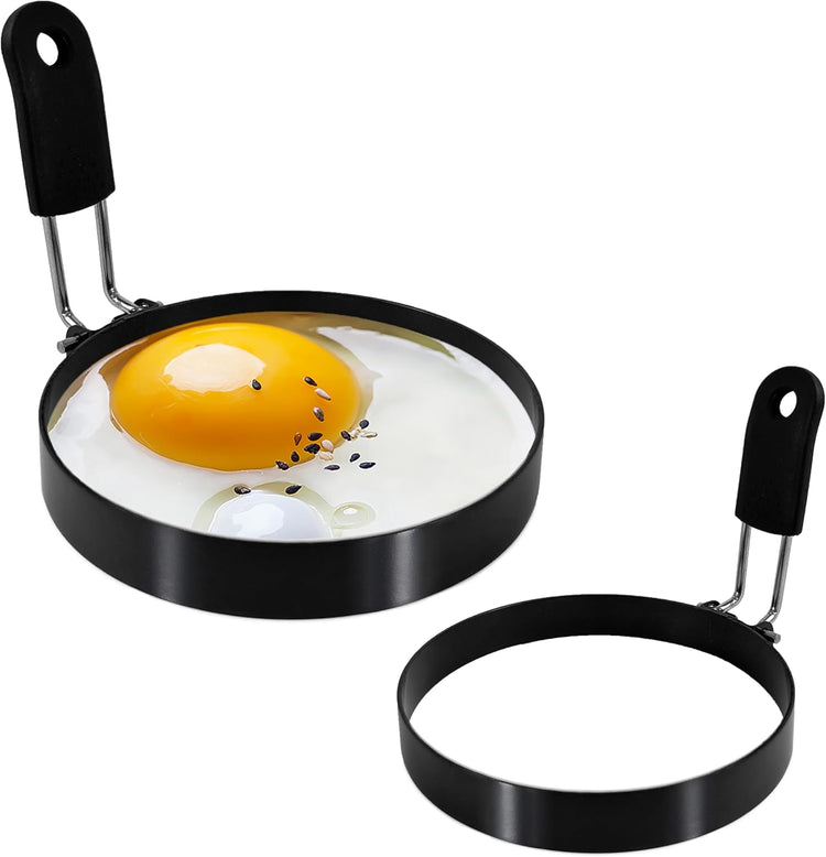 2 packs 3.5'' Egg Rings Set with Silicone Handle, Stainless Steel Egg Cooking Rings,Nonstick,For Frying Eggs and Egg Mcmuffins, Egg Mold For Breakfast