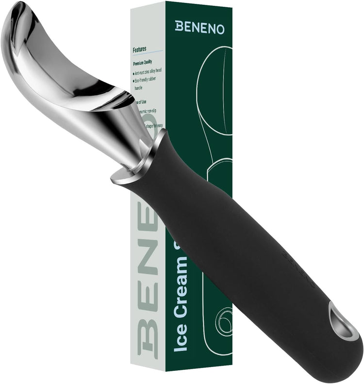 Beneno Heavy Duty Ice Cream Scoop - Upgraded Anti-Fracture Design, Comfortable Grip Long Handle, Effortless Scooping & Dishwasher Safe, Black