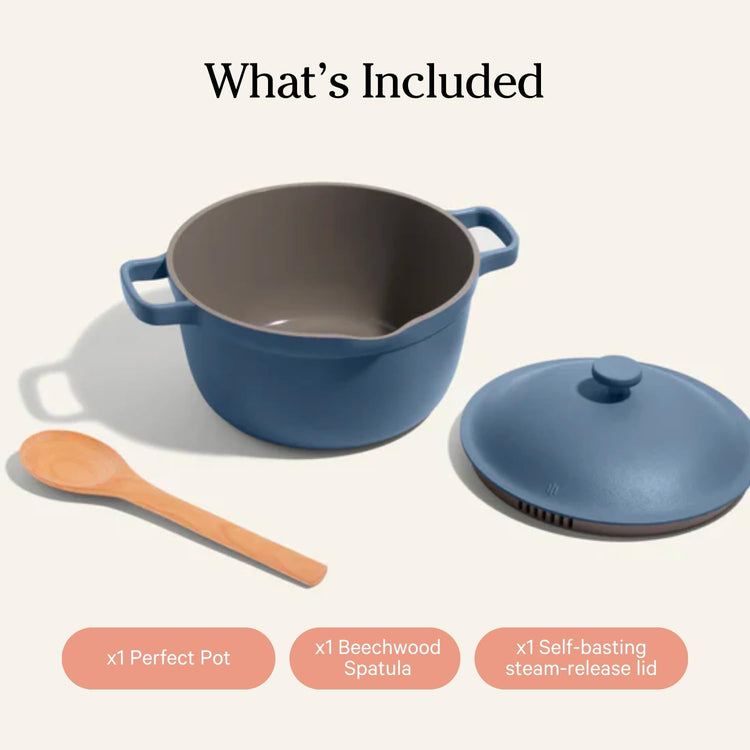 Our Place Perfect Pot -Mini 2.5Qt Nonstick Ceramic Sauce Pan with Lid | Versatile Cookware for Stovetop and Oven | Steam, Bake, Braise, Roast | PTFE & PFOA-Free | Toxin-Free, Easy to Clean | Blue Salt - Nestoria