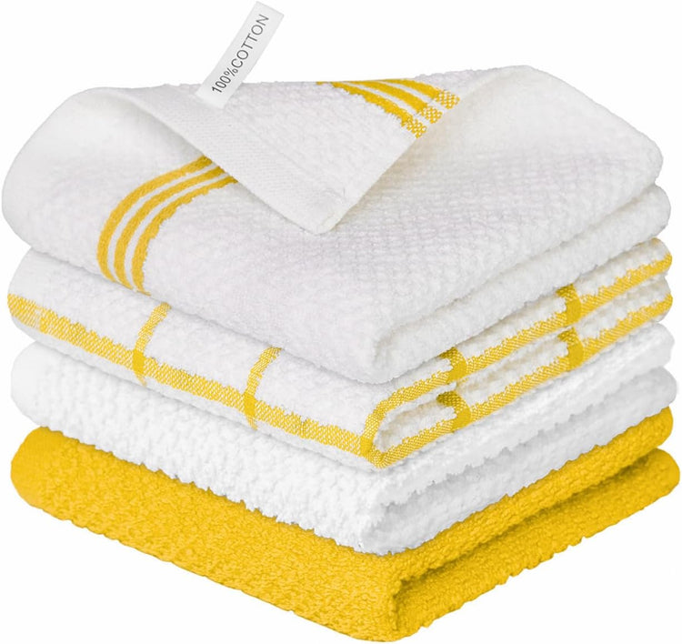 Artoid Mode Ring Spun Cotton Yellow Dishcloth Kitchen Towels, 12x12 Inch Ultra Soft Absorbent Quick Drying Household Cleaning Kitchen Rags Set of 4 - Nestoria