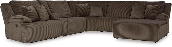 Signature Design by Ashley Top Tier Modern Left-Arm Facing 6-Piece Reclining Sectional with Chaise, Armrest, Throw Pillows and Storage, Dark Brown