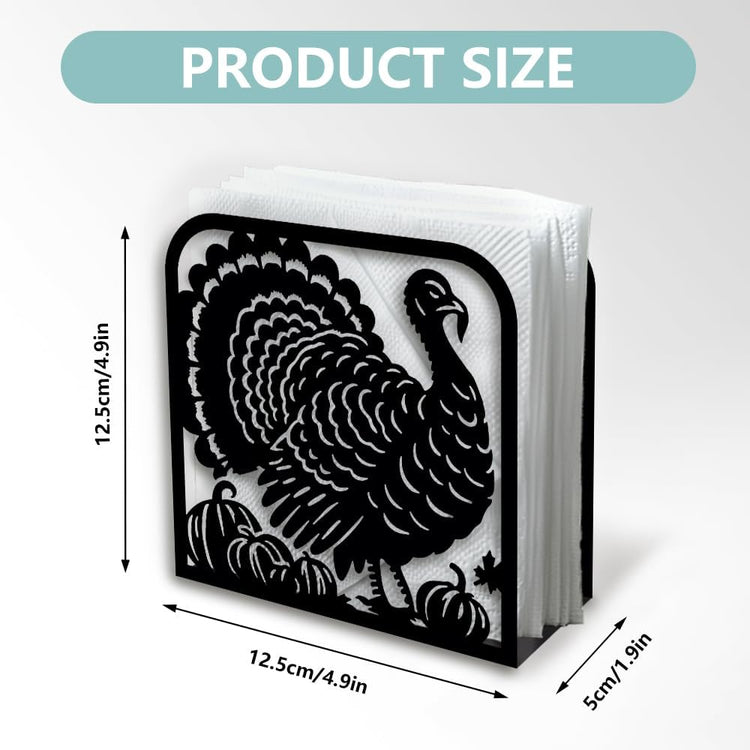 Turkey Decorative Black Metal Napkin Holder for Table, 4.9" x 4.9" x 1.9" Standing Napkin Holder for Home Kitchen Restaurant Picnic Party Coffee Bar Dining Room