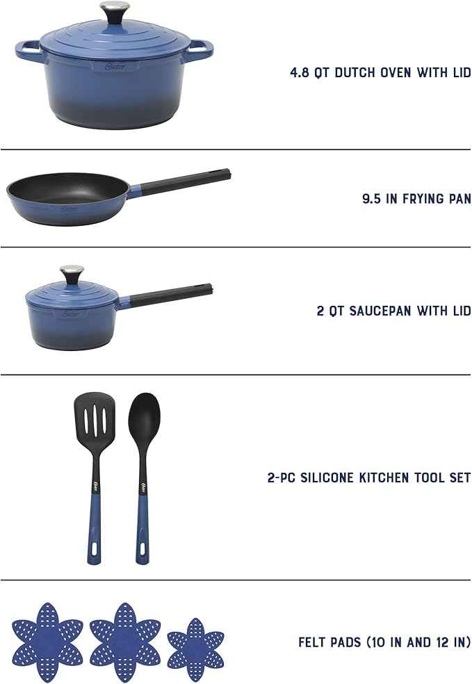 Oster Platinum Amberton 10 Piece Cast Aluminum Pots and Pans PFA Free Ceramic Non Stick Cookware Set - Blue