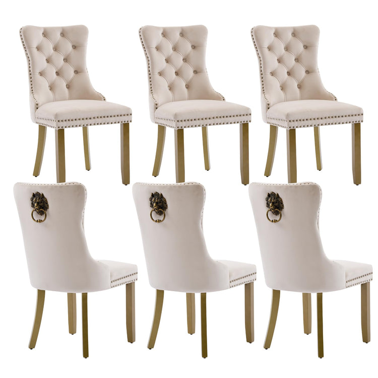 Beige Velvet Dining Chairs Set of 6 (6 Count)