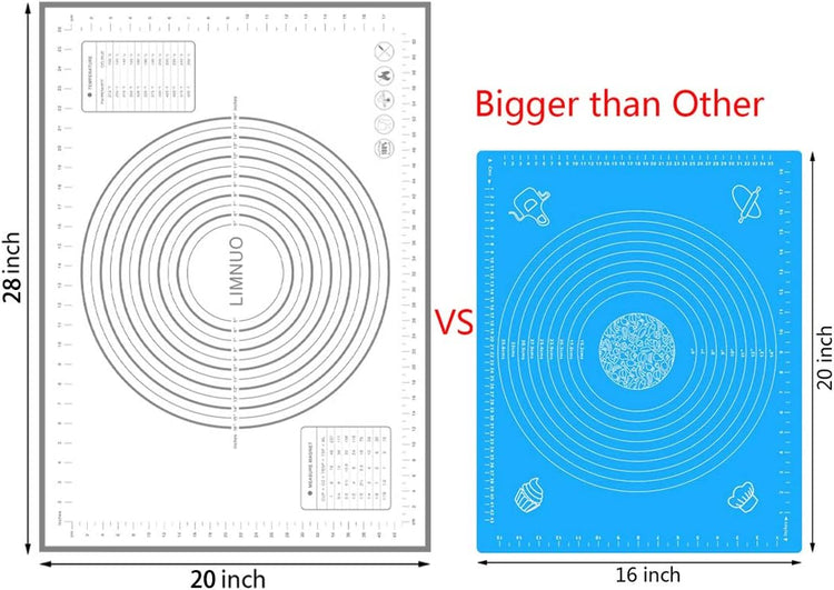 Silicone Baking Mat,Non Stick Rolling Dough with Measurements for Pie Pizza Cookies Fondant Making,Extra Thick Non Slip Silicone Pastry Mat
