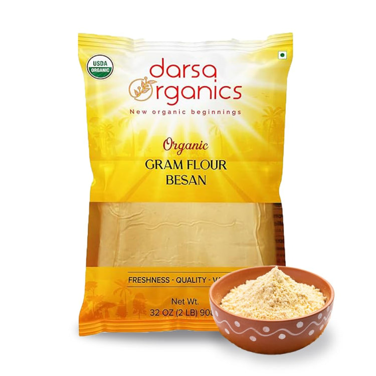 Darsa Organics Gram Flour - 2 lb Besan Flour, USDA Organic, Chemical Free, Non-GMO, Kosher, Premium Chickpea Flour for Cooking & Skin Care, Ideal for Gluten Free Diets & Face Masks - Nestoria