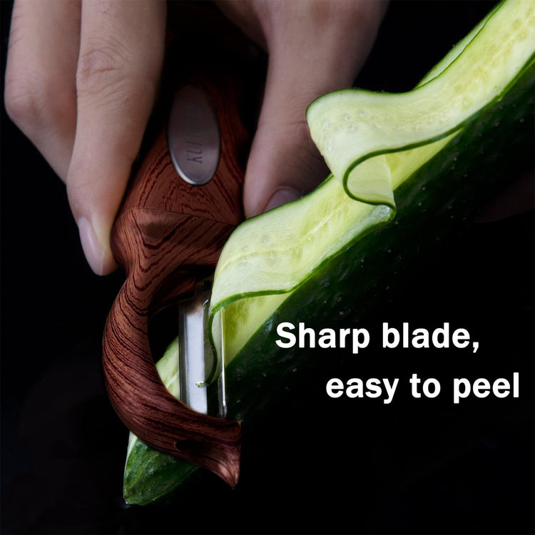Kitchen potato vegetable peeler with stainless steel rotating blade, suitable for fruits and vegetables (Redwood grain)