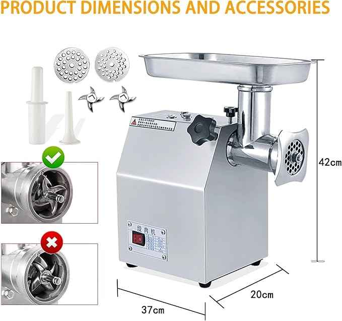Commercial Electric Meat Grinder 800w - Heavy Duty 120KG/h High Capacity with Copper Motor, ETL Certified. Includes Accessories for Sausage Making, Home Kitchen & Professional Use.