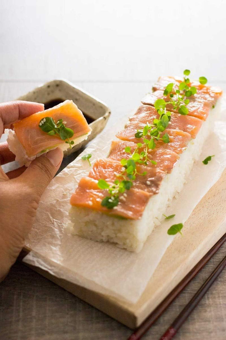 JapanBargain, Wooden Oshizushi Press Mold 8.5" x 2.75", Rectangular Pine Sushi Mold Box, Japanese Oshizushihako Sushi Press Maker, 3-Piece Detachable Design