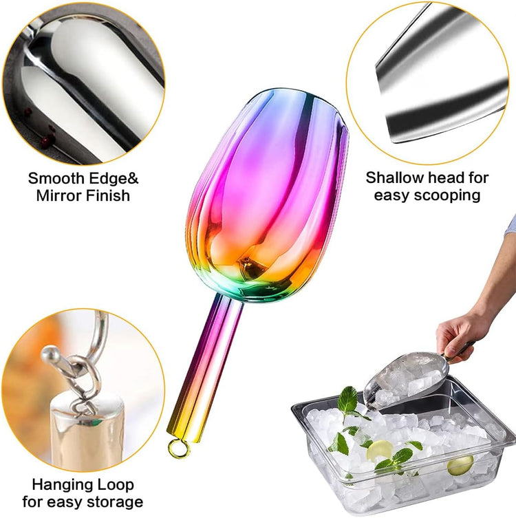 Metal Ice Scoop,Kitchen Ice Scooper for Ice Maker,Stainless Steel Small Ice Scooper for Freezer,Kitchen Gadgets Cookie Flour Pet Dog Food Scoop (Rainbow, 3oz)